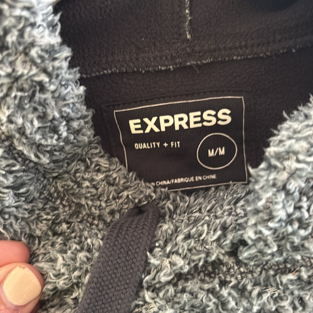 Express Gray Heathered Sherpa Pullover Hoodie - image 2